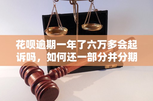 花呗逾期一年了六万多会起诉吗，如何还一部分并分期？