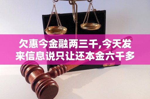 欠惠今金融两三千,今天发来信息说只让还本金六千多 欠惠今金融两三千,今天发来信息说只让还本金六千多